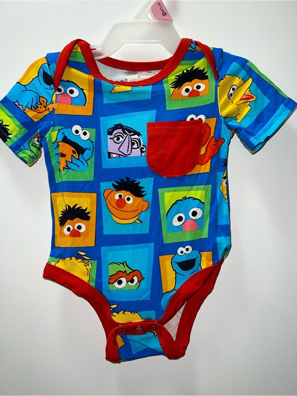Blue Sesame Street Characters Baby One-Piece Bodysuit with Red Trim